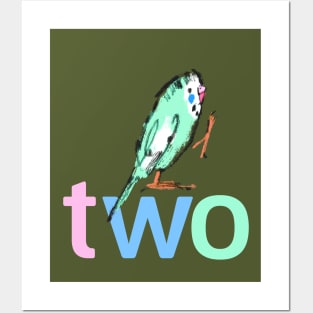 Parakeet Two - Second Birthday Design Posters and Art